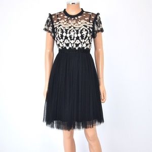 NEEDLE & THREAD Black Tulle Embroidered Dress - 6